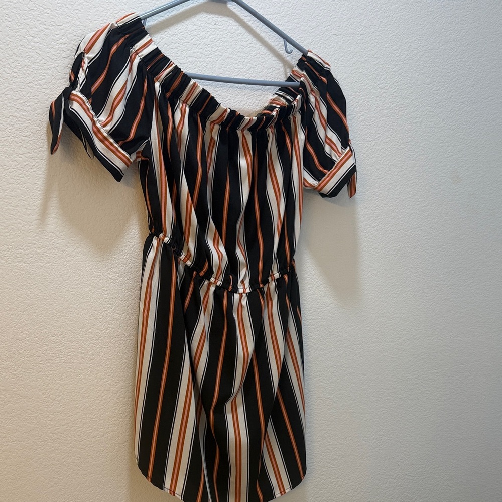 Lush Black, White, and Orange Striped Top